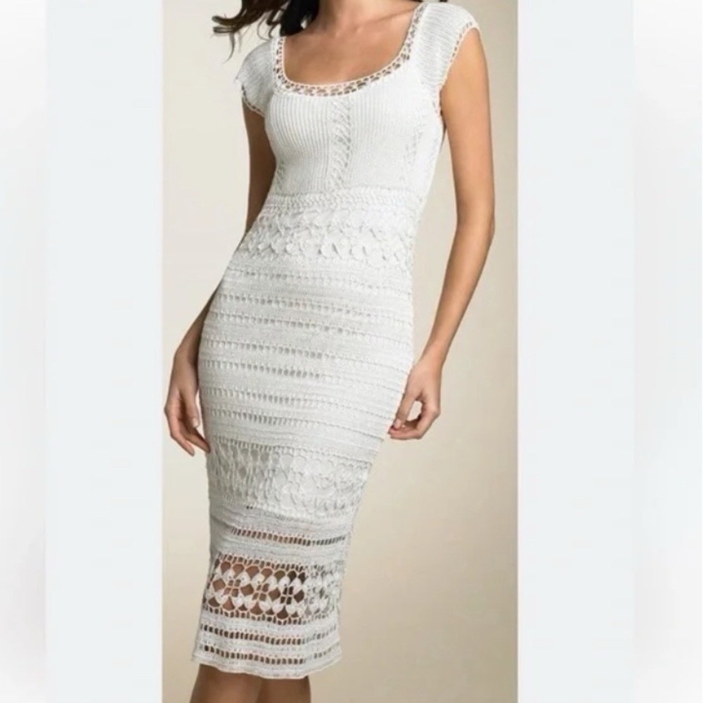NEW Kroshetta By Papillon Vintage White Crocheted Midi Dress XL
